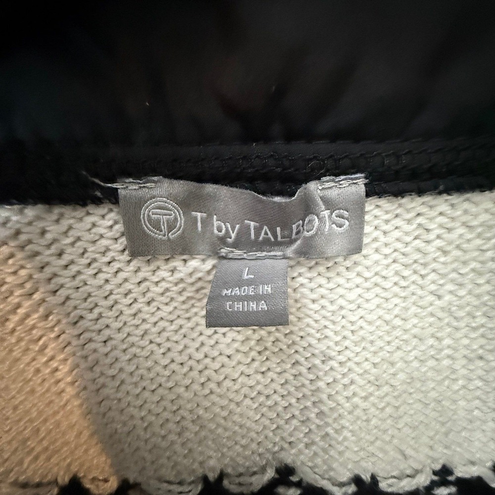 T by Talbots Sweater Womens Large Black White Quilted Bib Quarter‎ Zip Geometric - Picture 5 of 6